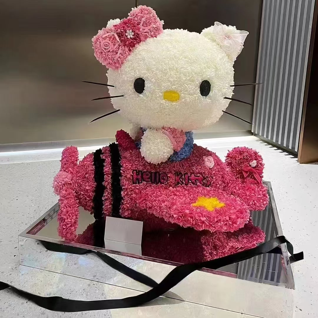 Giant Seated Customized Kitty: Preserved Flower Gift Box