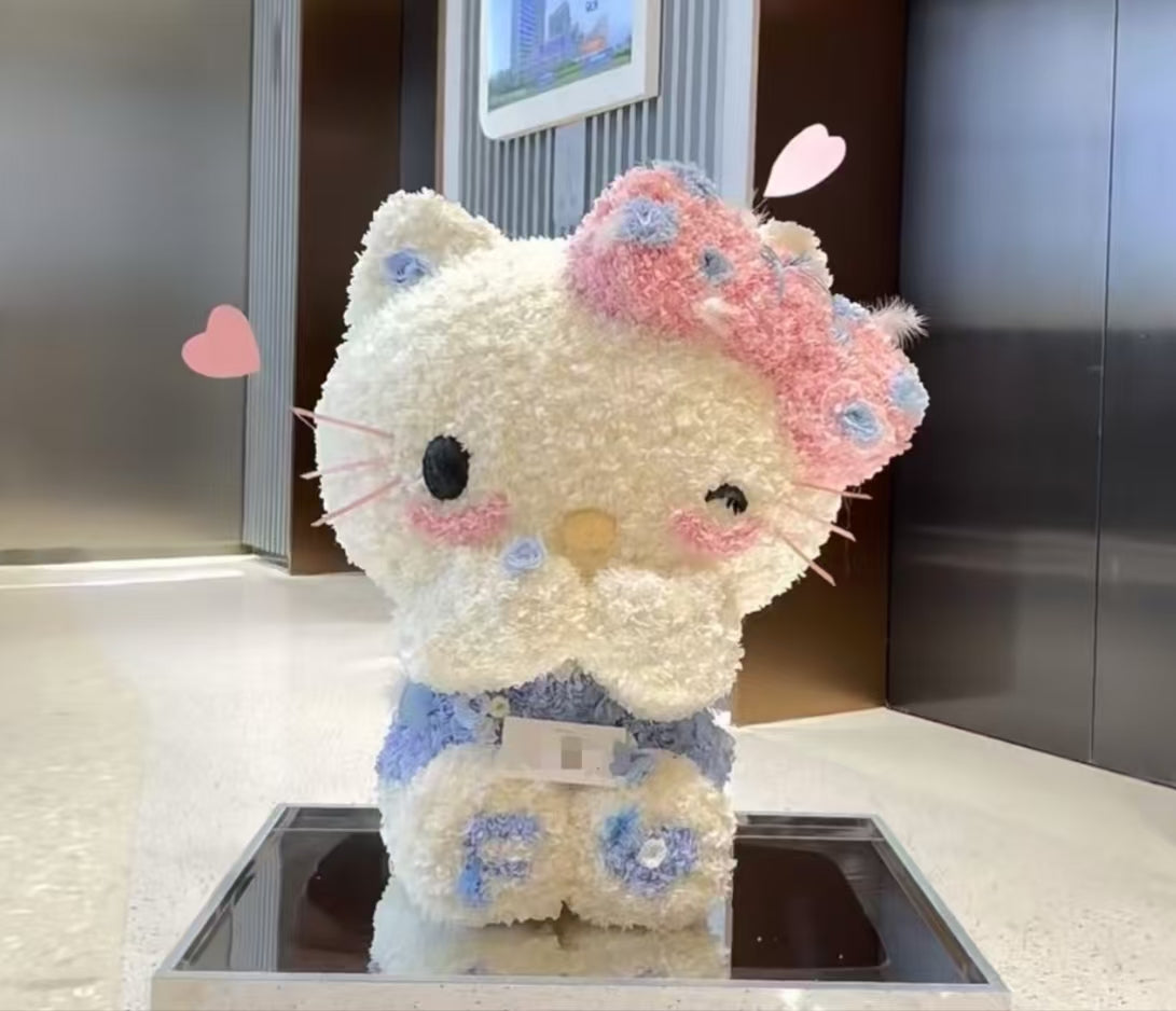 Giant Seated Customized Kitty: Preserved Flower Gift Box