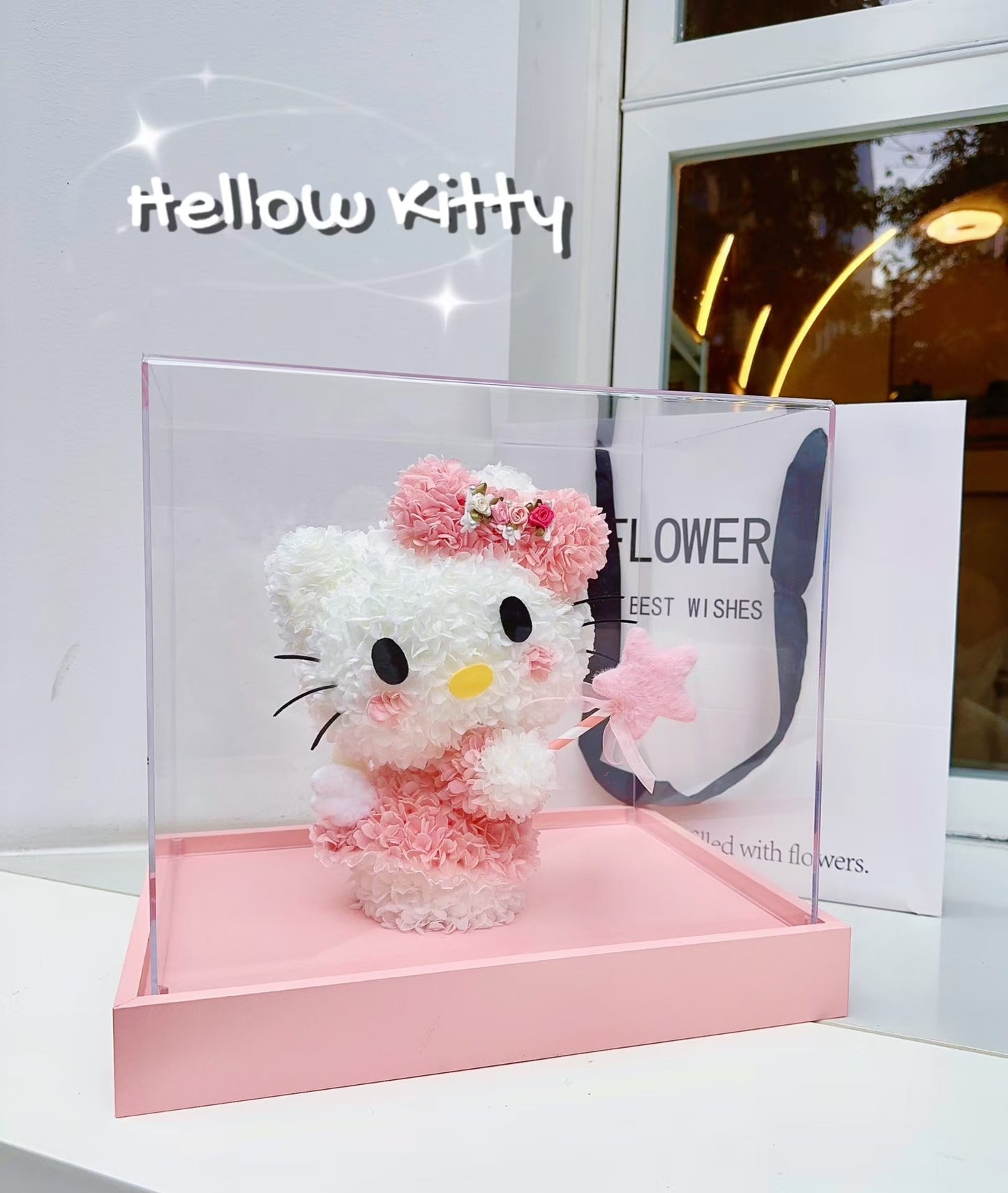 Cute Pink Kitty Cat: Preserved Flower Gift Box