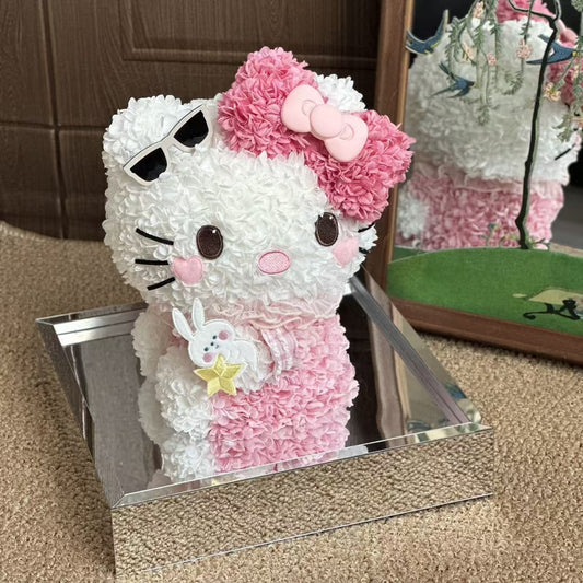 Cute Sitting Kitty: Preserved Flower Gift Box