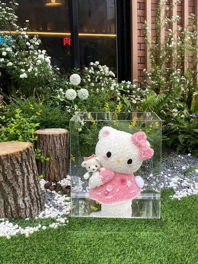 Large-sized cute Kitty standing: Preserved flower gift box