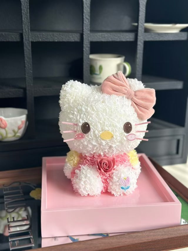 Cute Sitting Kitty: Preserved Flower Gift Box