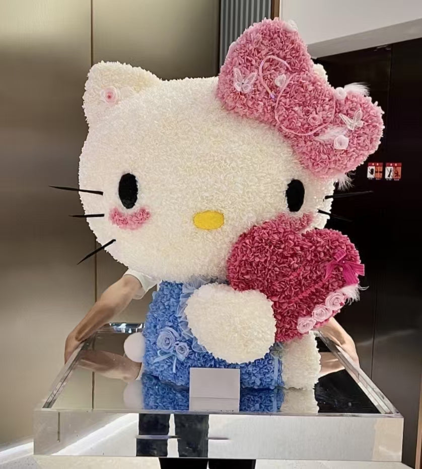 Giant Seated Customized Kitty: Preserved Flower Gift Box