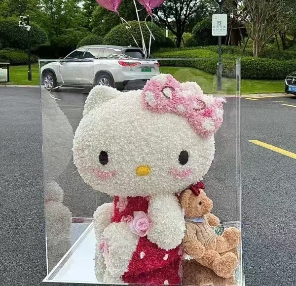 Giant Seated Customized Kitty: Preserved Flower Gift Box