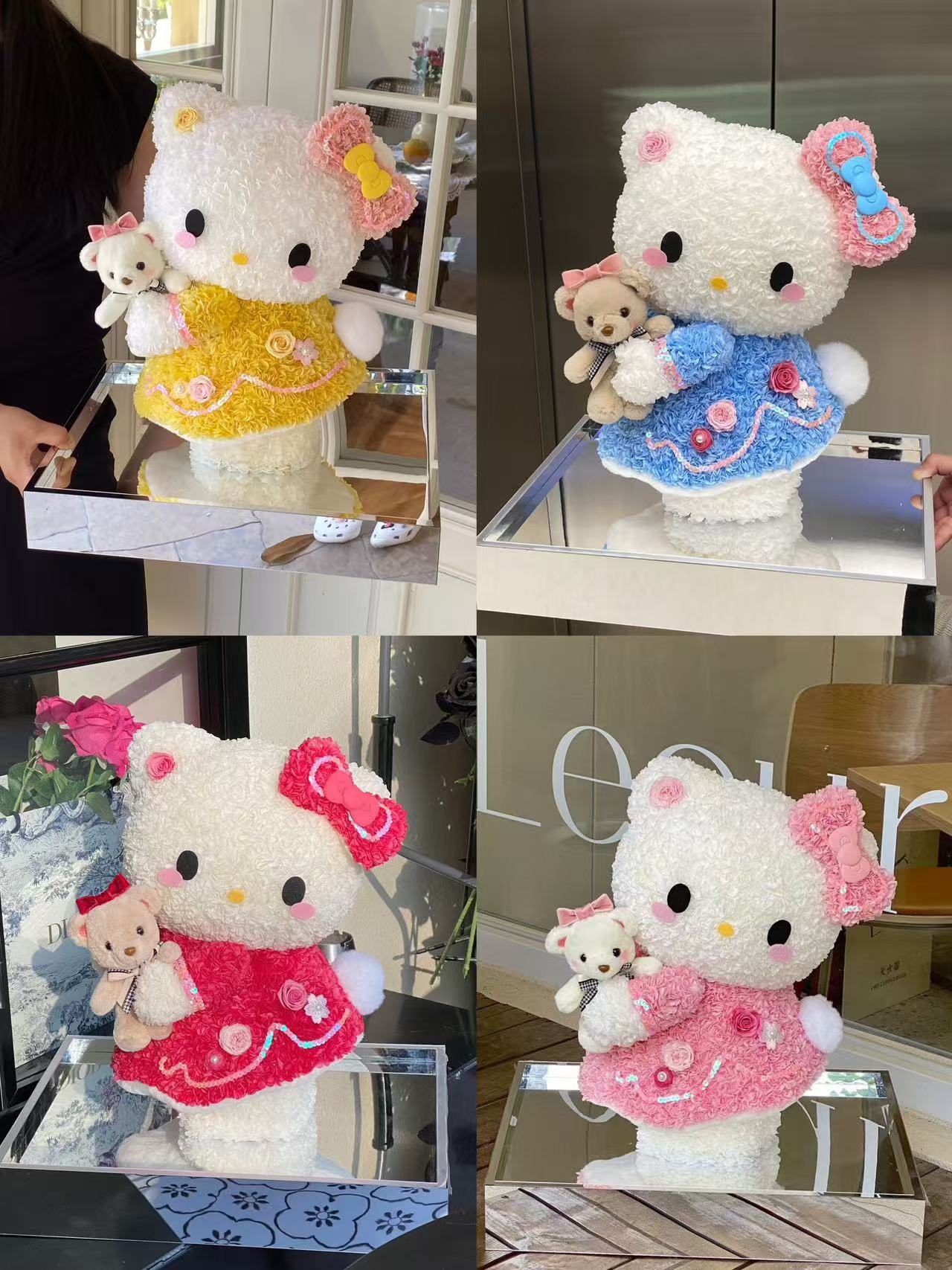 Large-sized cute Kitty standing: Preserved flower gift box