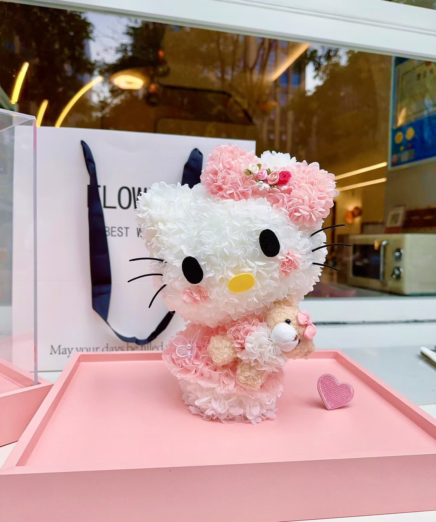 Cute Pink Kitty Cat: Preserved Flower Gift Box